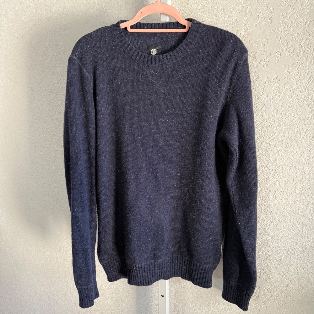 Element Men's Wool Silk Blend Sweater M Navy Blue Knit Pullover Made to Endure